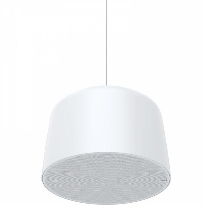 White Axis C1510 pendant speaker mounted from ceiling with cable