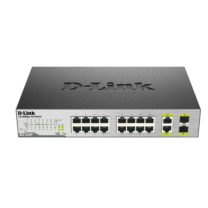 D-Link DES-1018P 18-Port Fast PoE Switch with 2 Gigabit Uplink Ports D-Link DES-1018P 18-Port Fast PoE Switch with 2 Gigabit Uplink Ports