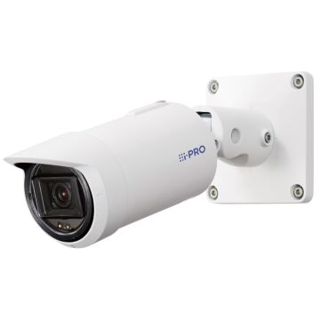 i-Pro bullet camera in white facing left as if mounted on a wall